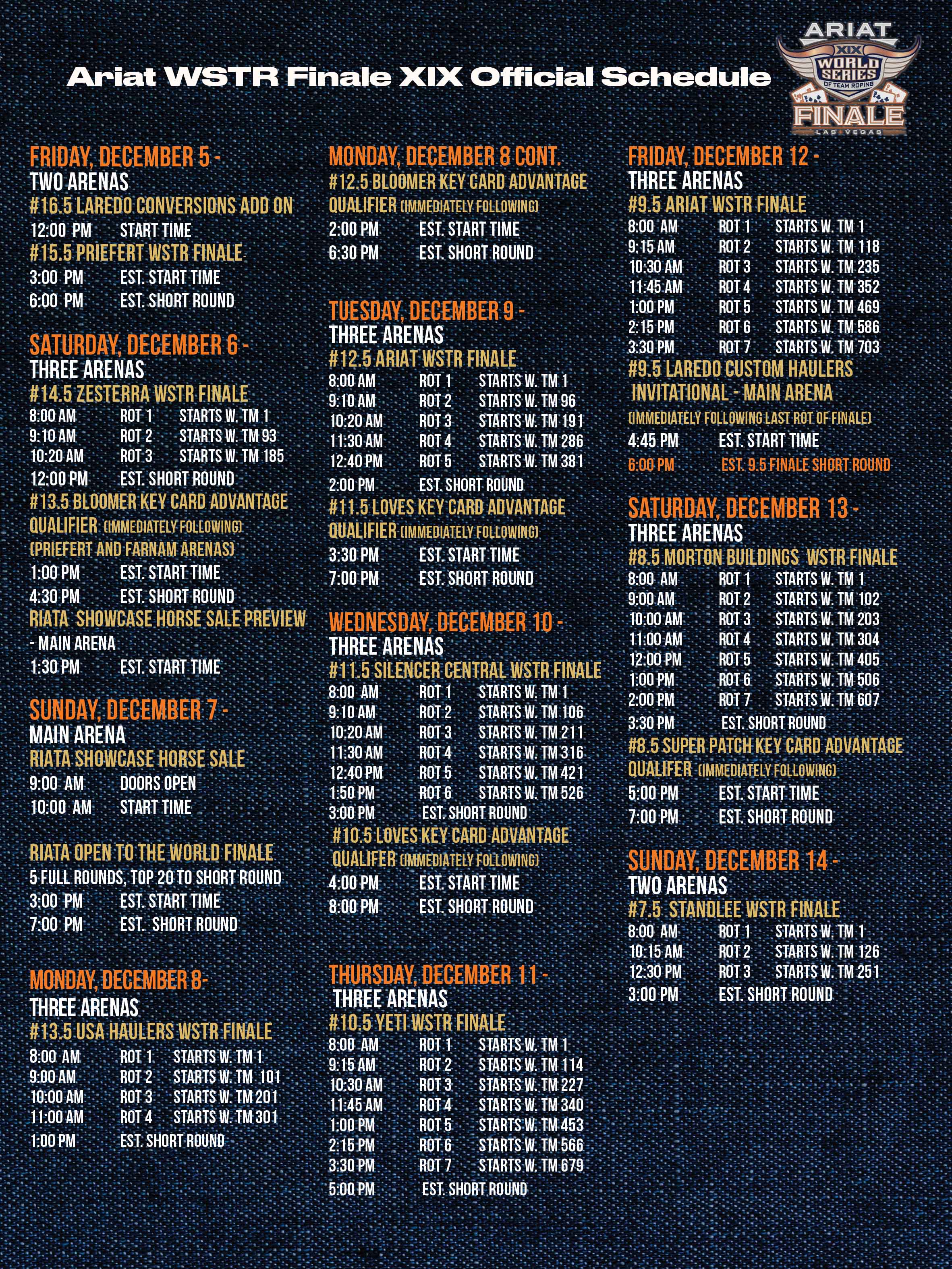 2025 WSTR Finale XIX Schedule
