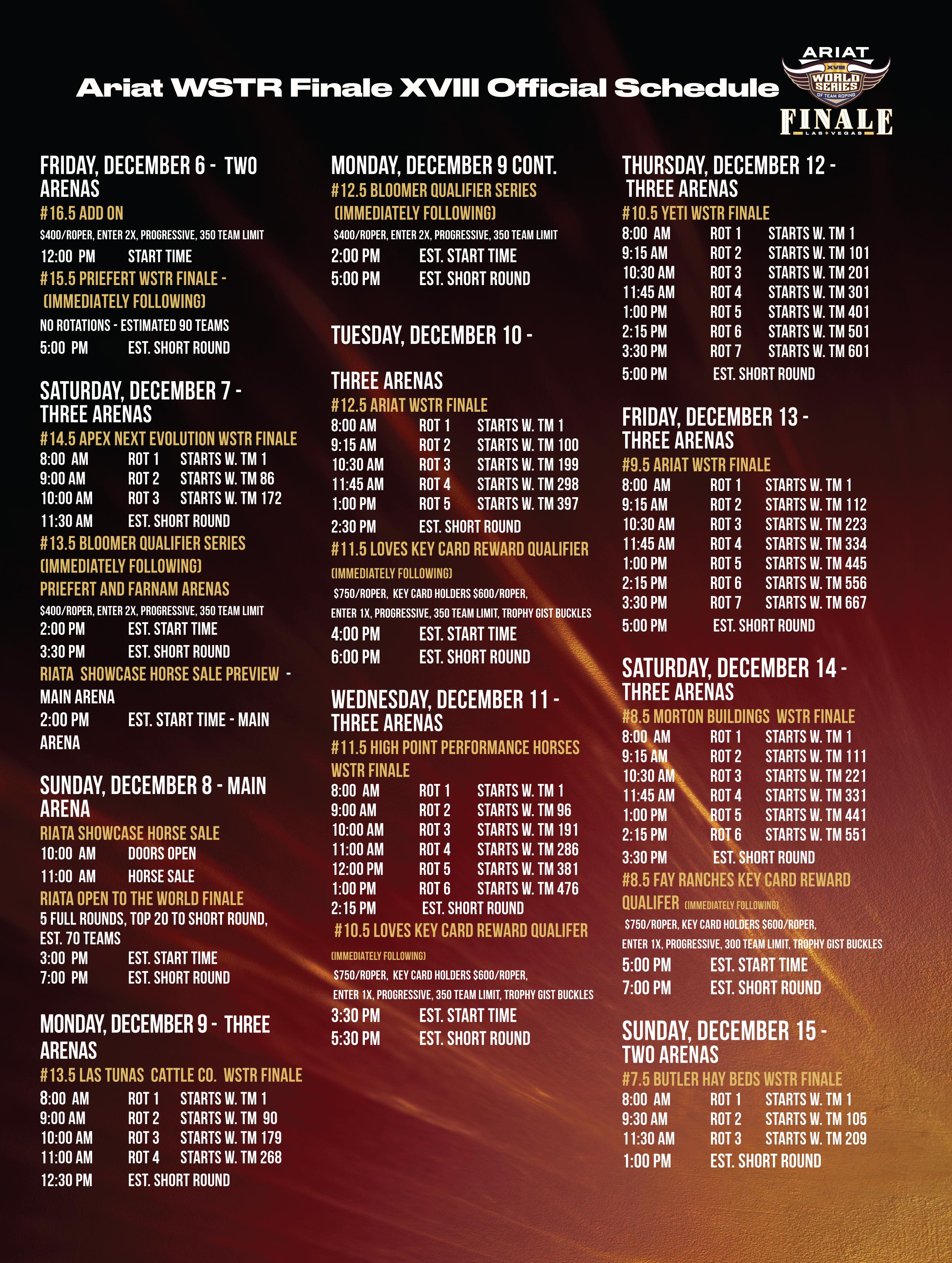 2024 WSTR Finale XVIII Schedule