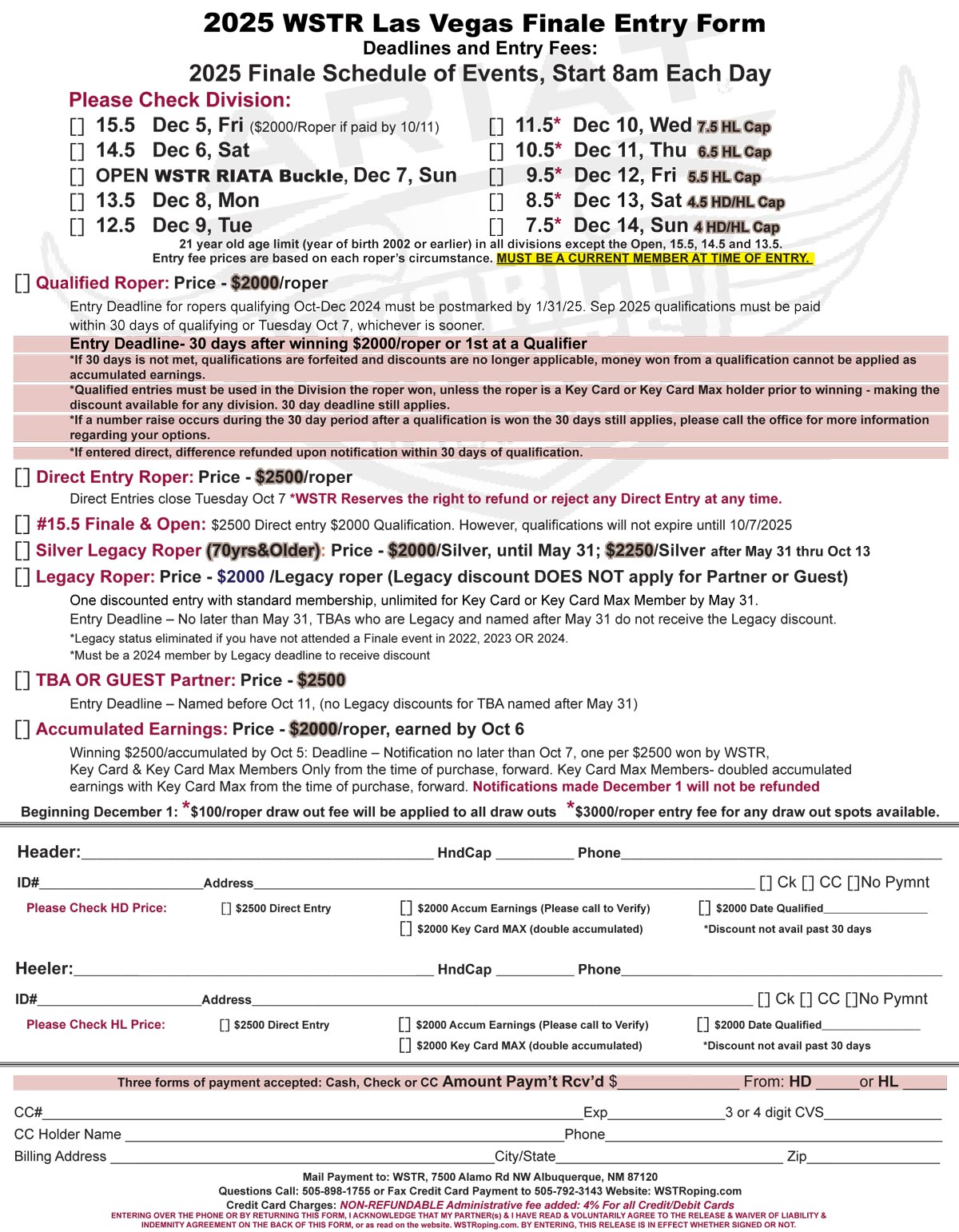 2025 Finale Entry Form