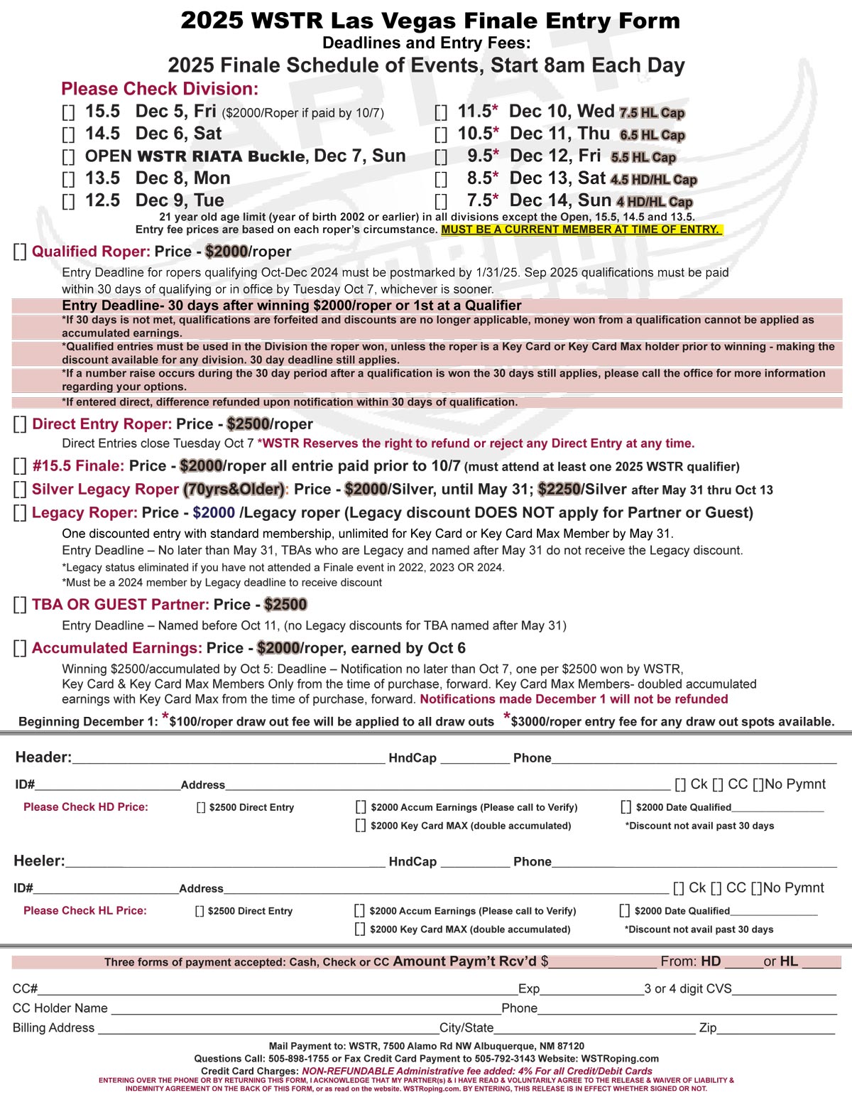 2025 Finale Entry Form