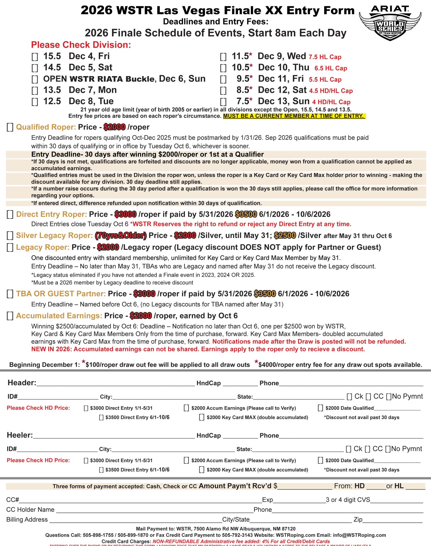 2026 Finale Entry Form
