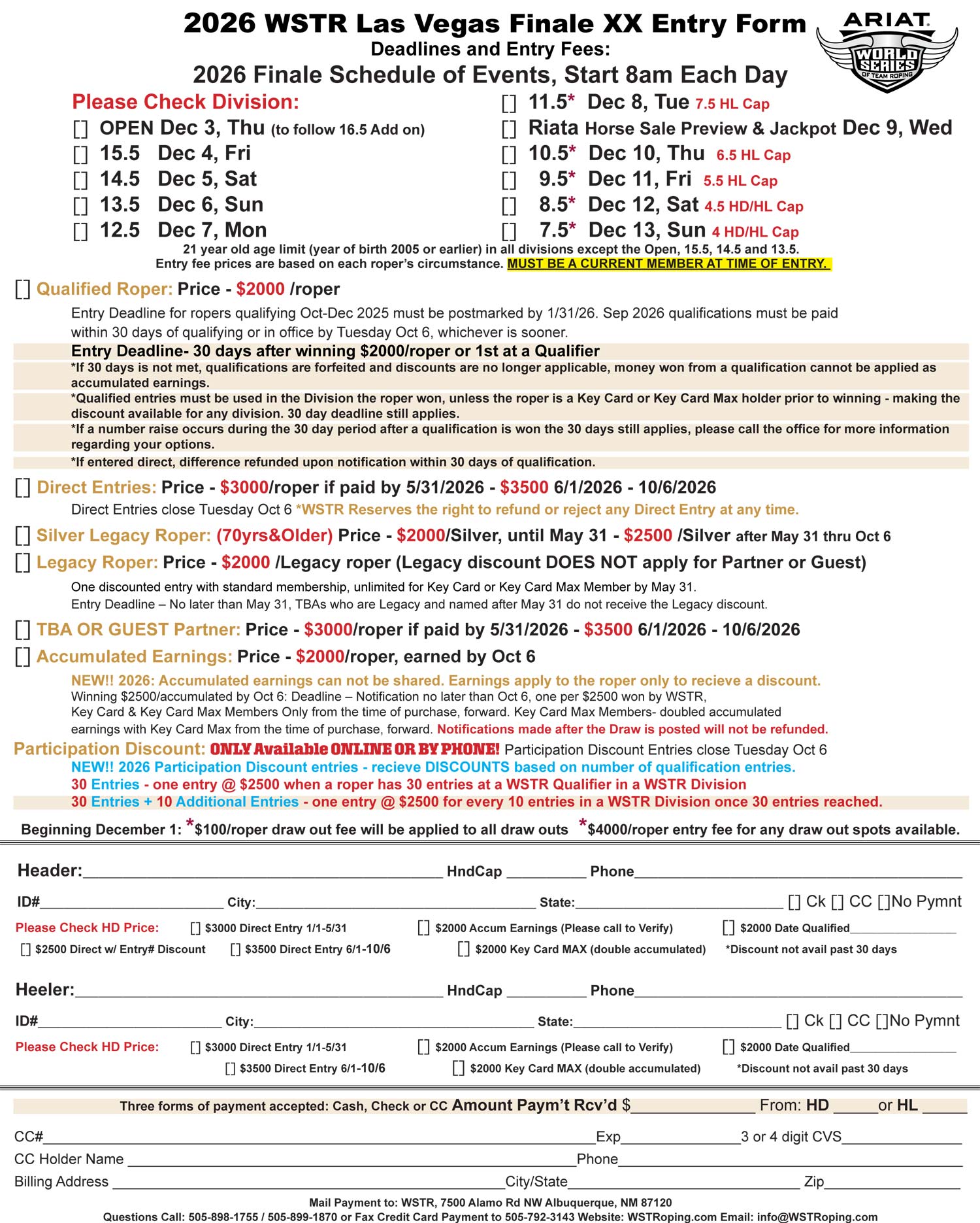 2026 Finale Entry Form