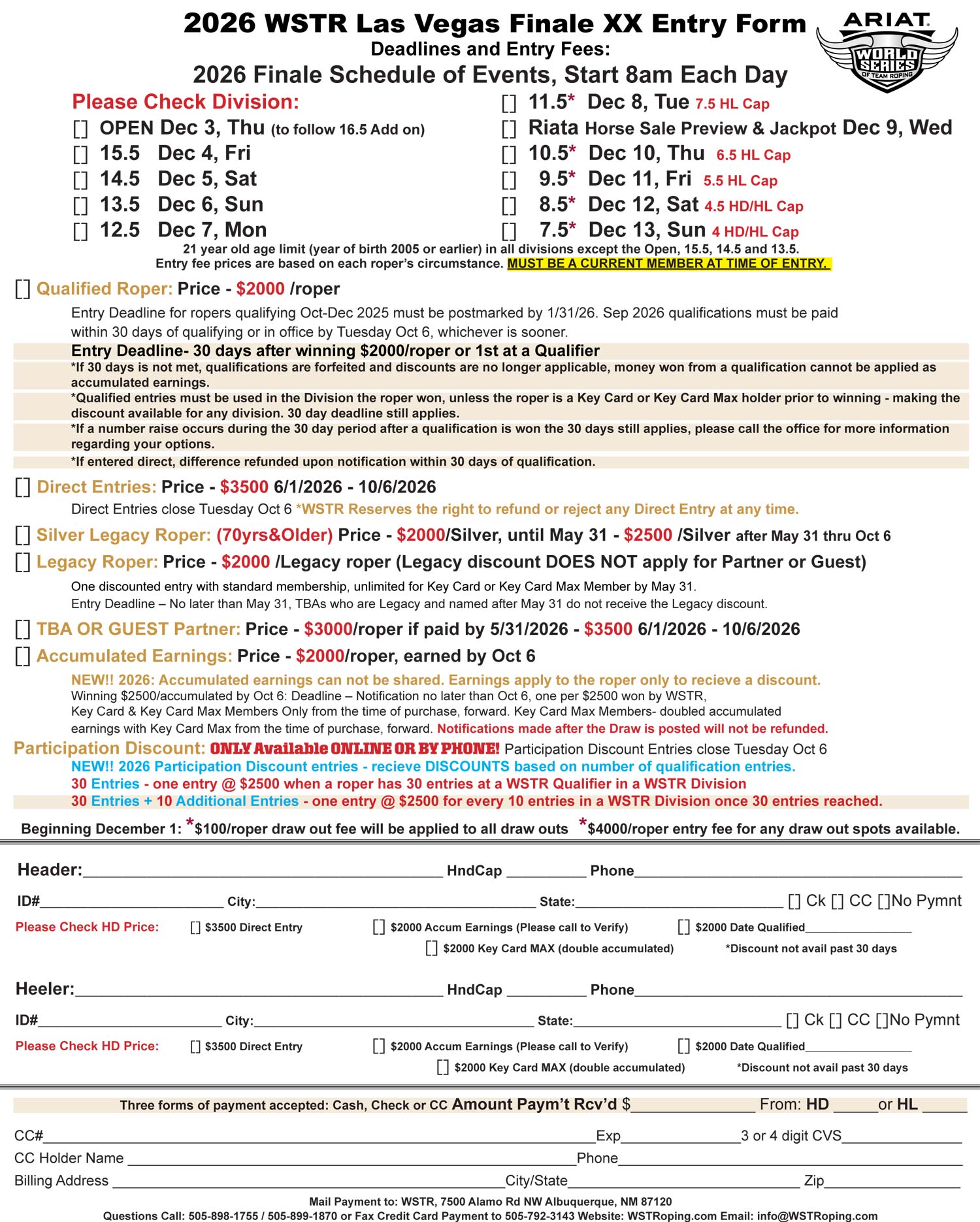 2026 Finale Entry Form