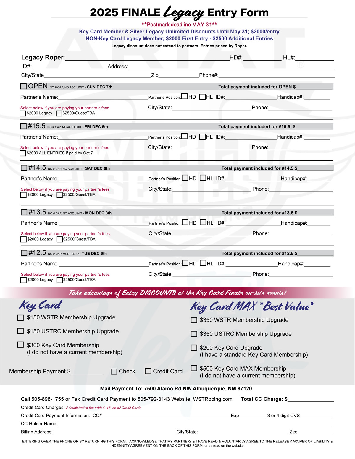 2025 Finale Legacy Entry Form