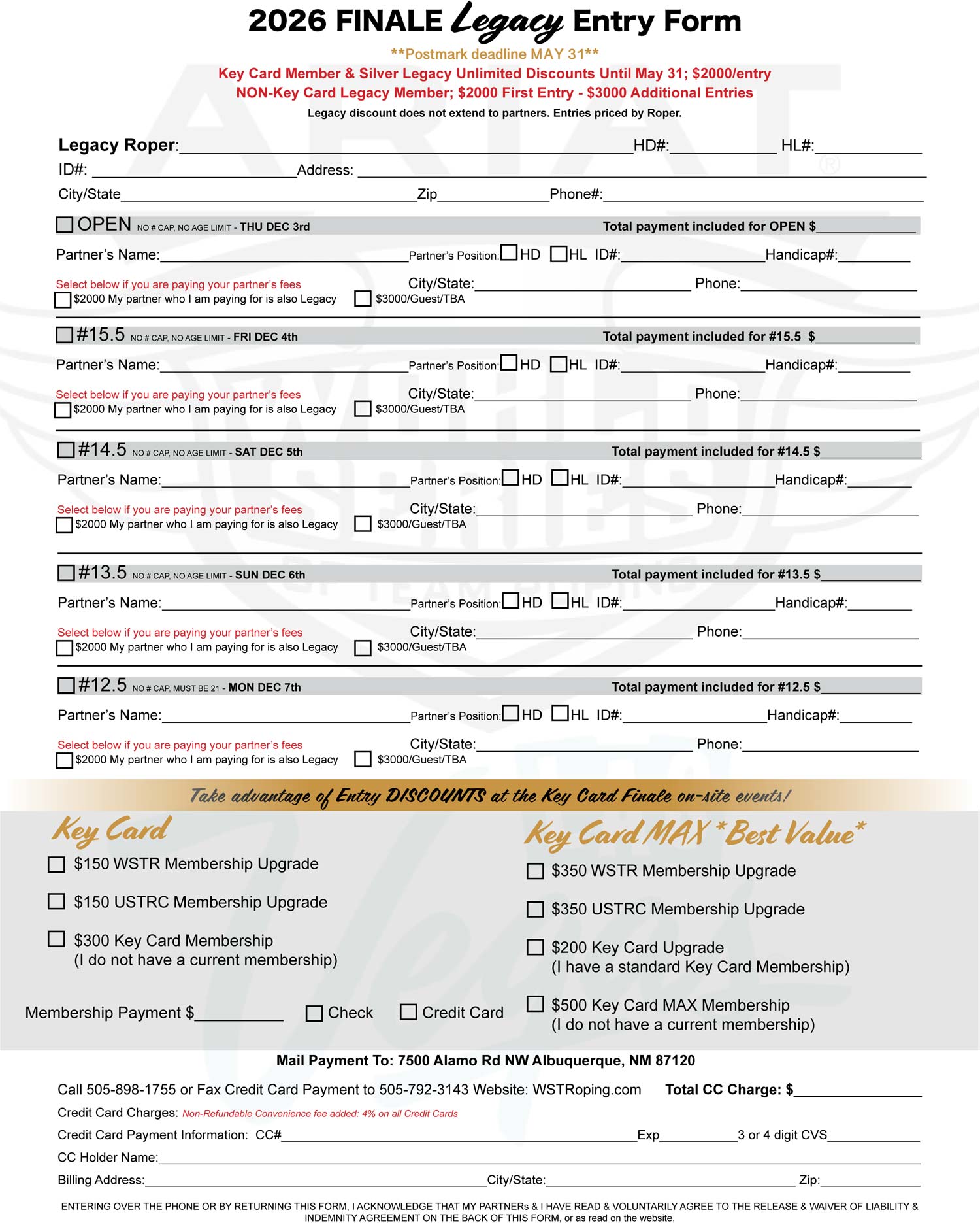 2026 Finale Legacy Entry Form