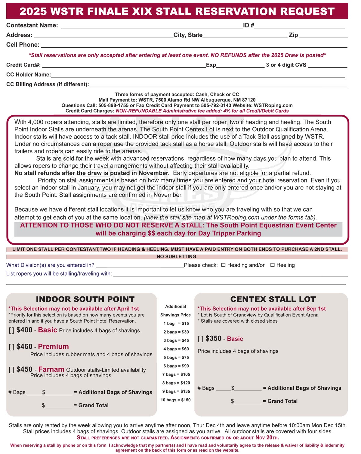 2025 Finale Stall Form