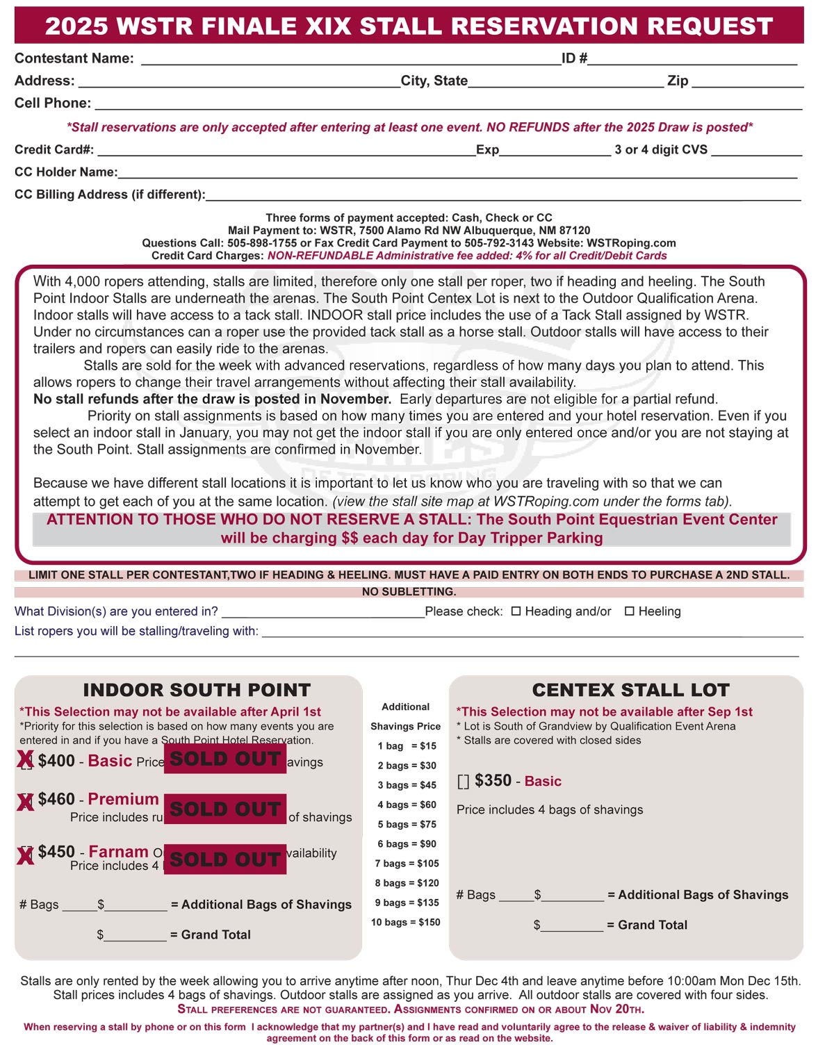 2025 Finale Stall Form