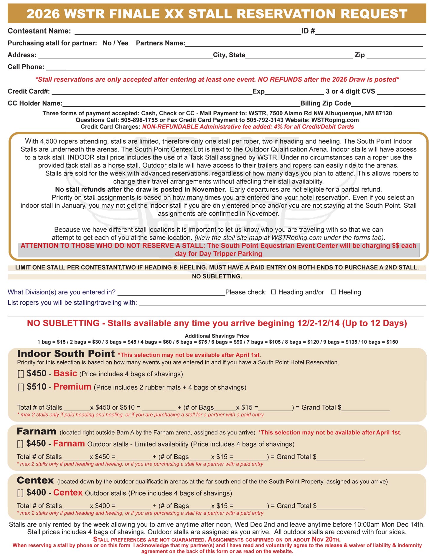 2026 Finale Stall Form
