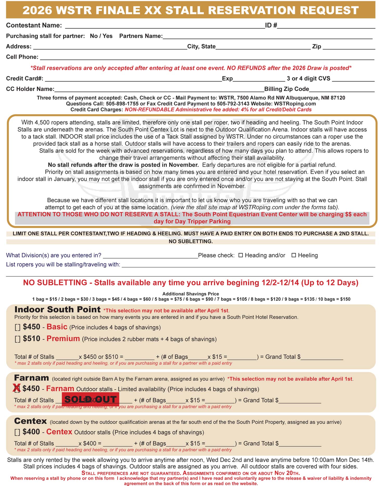 2026 Finale Stall Form