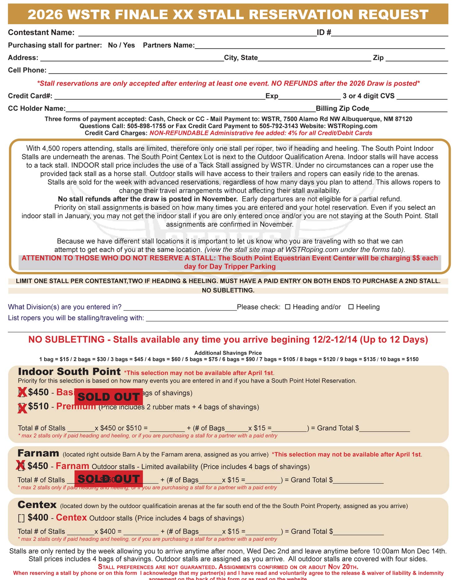 2026 Finale Stall Form