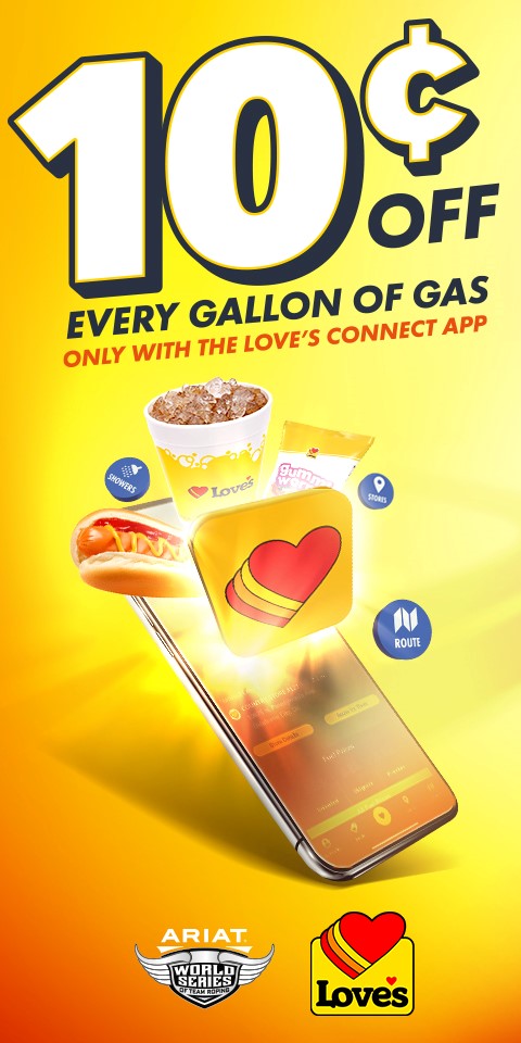 10 cents off every gallon of gas, only with the Loves connect app. Download the app now.